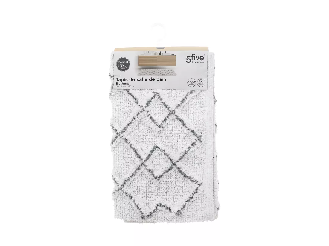 Grand Tapis de salle de bain en Coton déco Gris Ethnique 50 x 120 cm