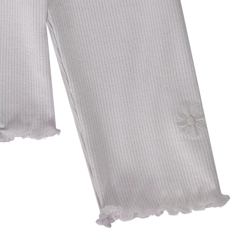 T-shirt manches longues côtelé avec fleur brodée pour fille - Lilas