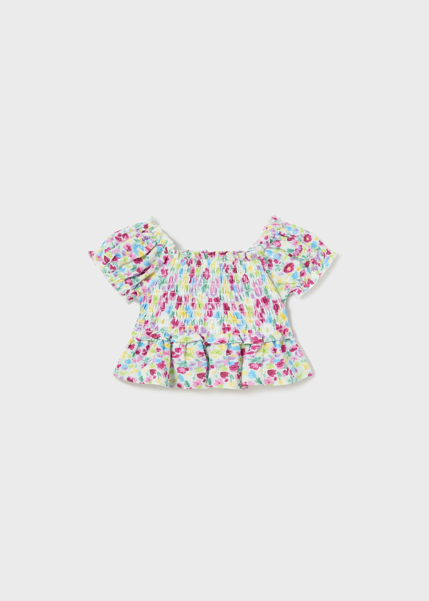 Blusa de popeline de manga curta com detalhes franzidos para bebê