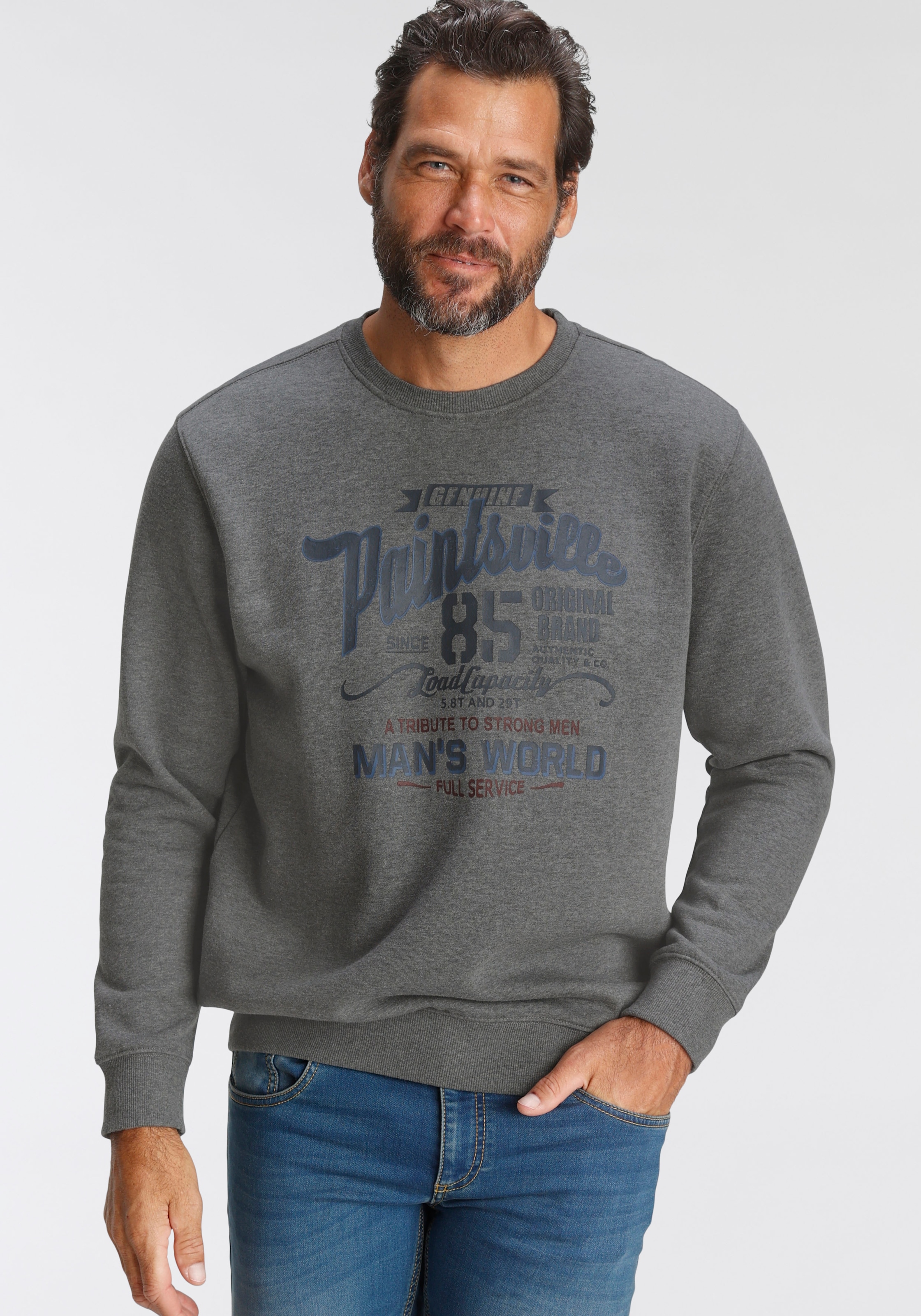 Man's World Sweatshirt , Langarm,  lässiger Print,  Rundhals,  aus Baumwollmischung