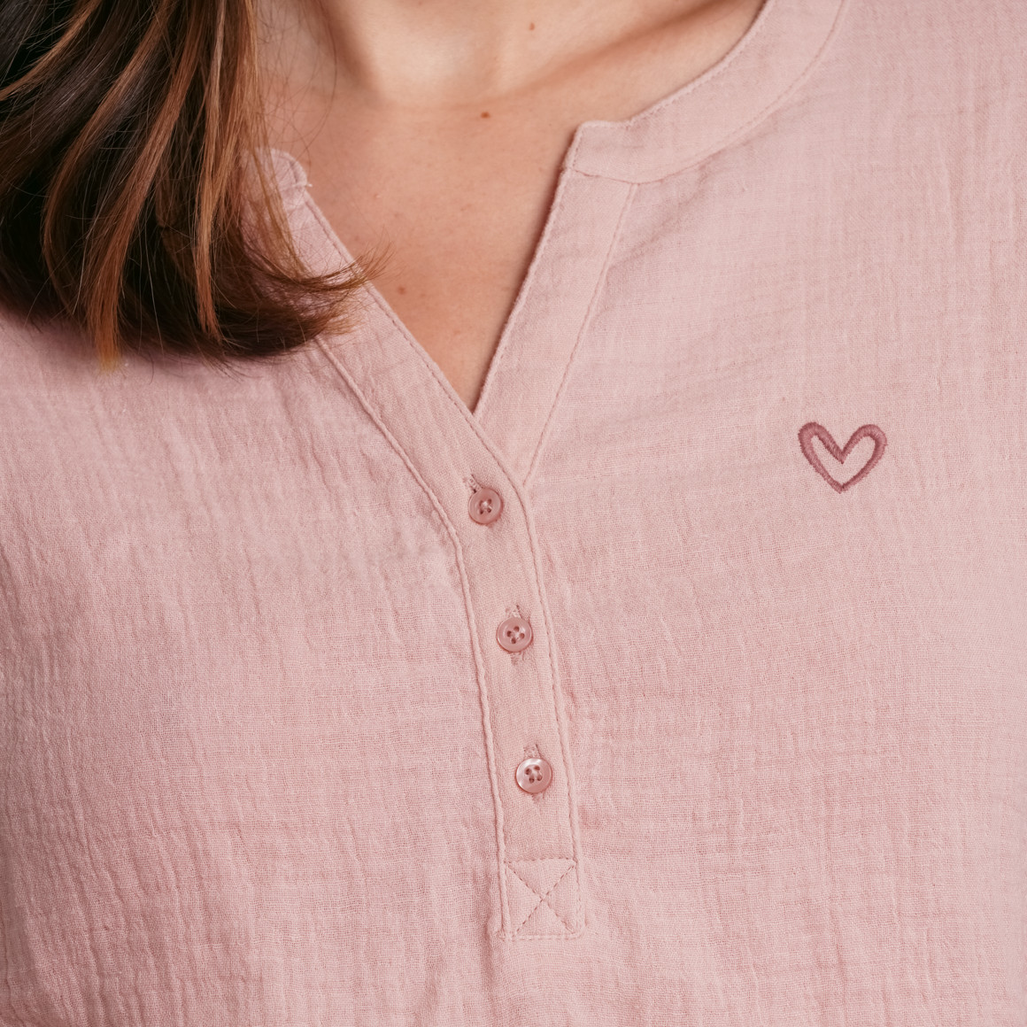 Gina Benotti Damen Musselin-Schlafshirt mit Herz-Stickerei rosa