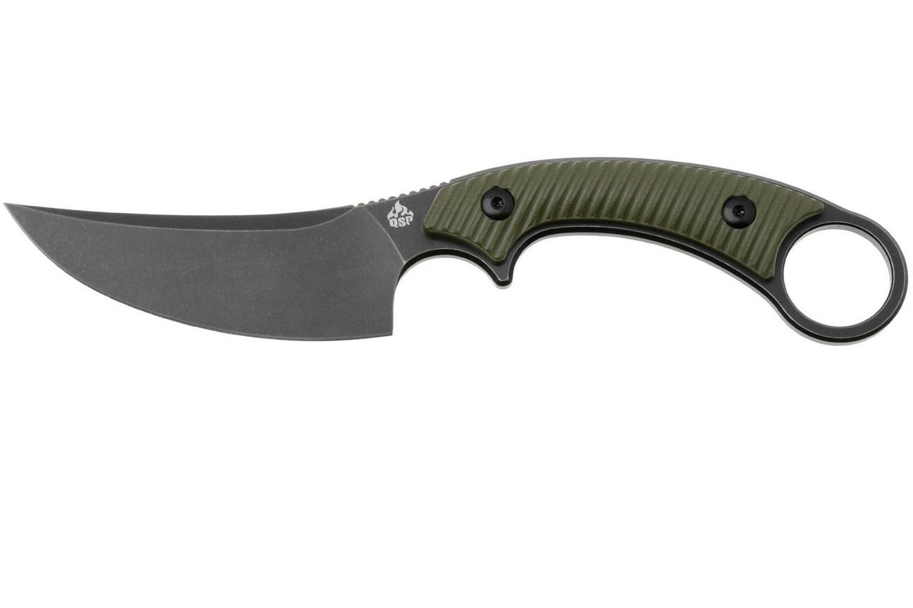 QSP Knife Viper QS166-B2 Blackwashed 10Cr15MoV, Green G10, vaststaand mes