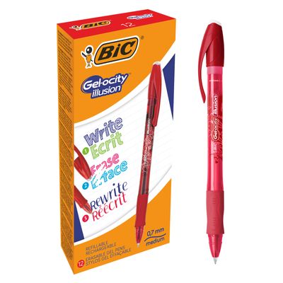 Bic Gelocity Illusion - Pack de 12 rollers effaçables - 0,7 mm - rouge