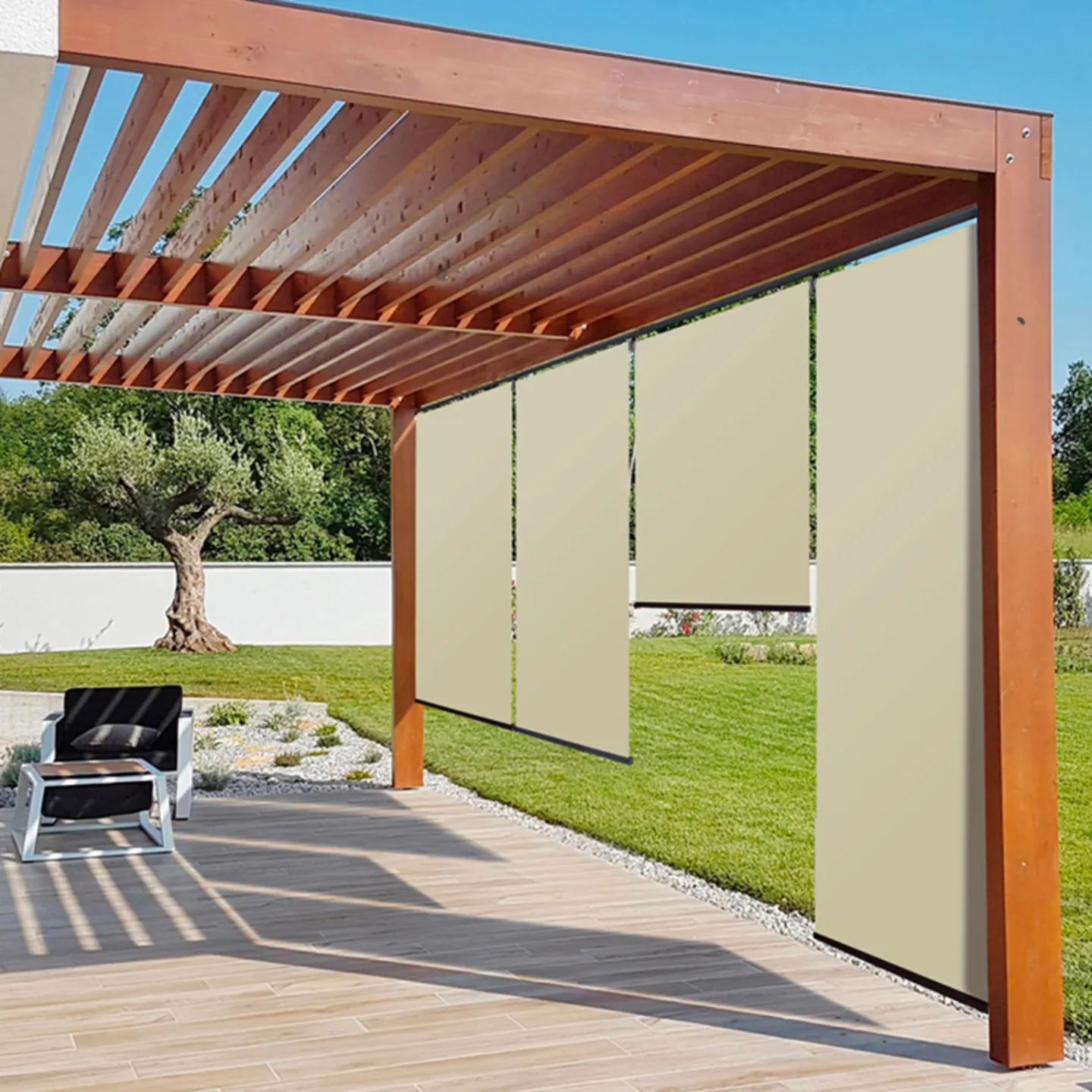 Lot de 2 stores enrouleurs L.124 x H. 225 CM pour pergola écru