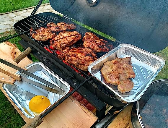 (50er Set) 230ml Aluminium BBQ Grill Schale Einweg Tropfschale Backofen Auflauf Form Take-Away Behälter - Silber