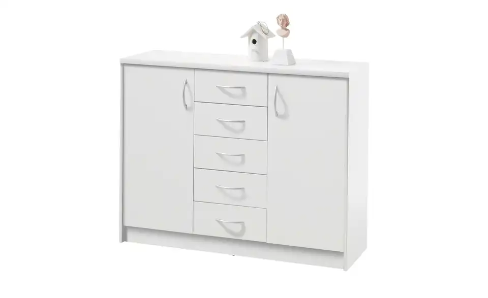 Kommode Optimus Weiß Ausführung IV (2 Türen/5 Schubkästen) 86 cm