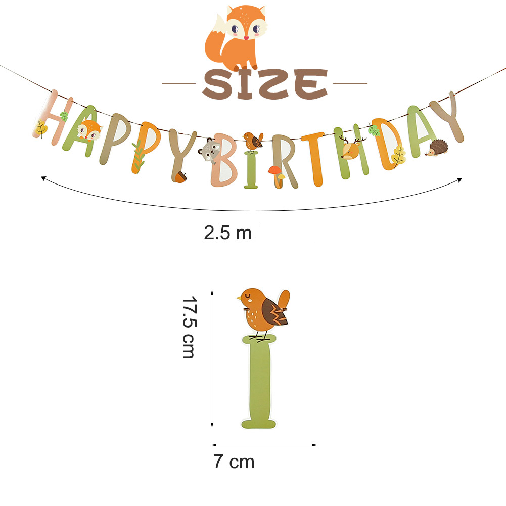 (14-tlg. Set) Happy Birthday Kinder Geburtstags Girlande Party Dekoration Accessoire Banner - Waldtiere