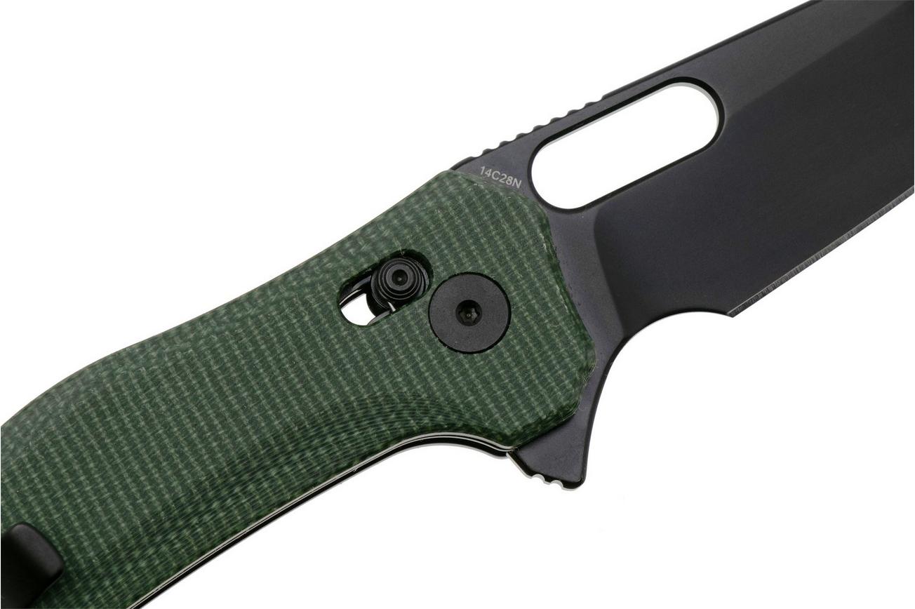 QSP Knife Emu 164-B2, Black 14C28N, Green Micarta, zakmes