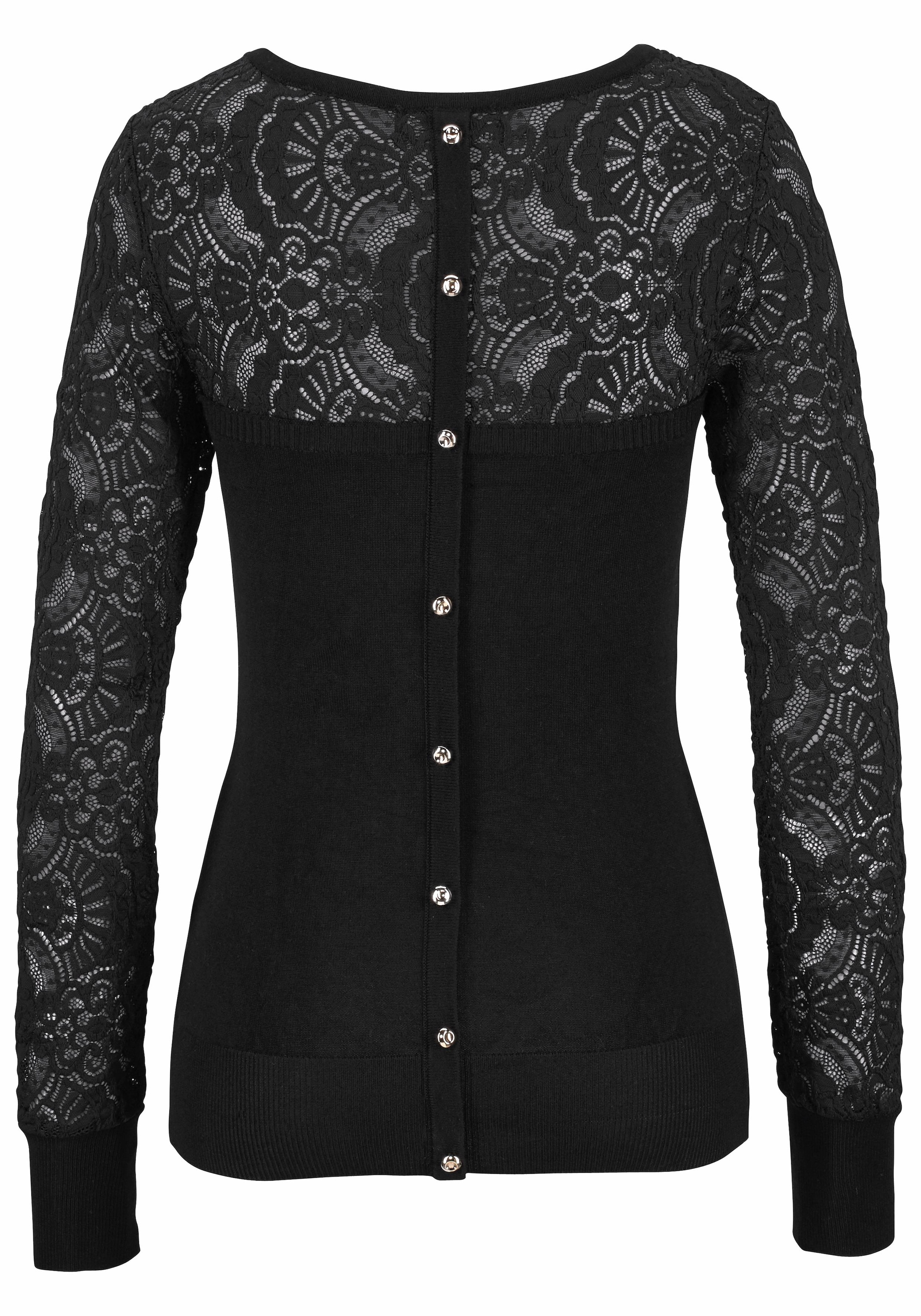 Melrose Rundhalspullover , mit Spitze und Zierknöpfen