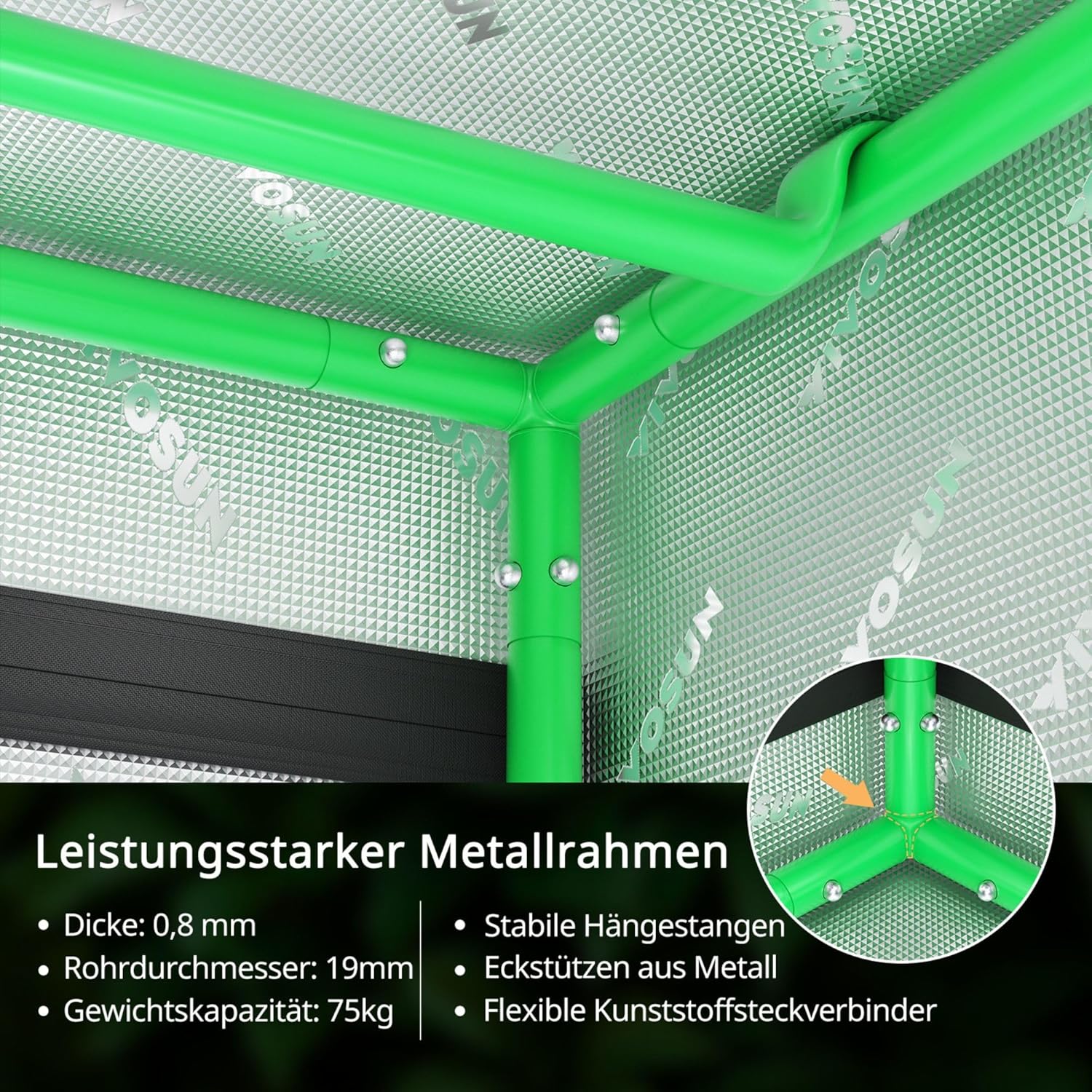 Premium Growzelt Komplettset mit Grow Zubehöre, High-Tech Growing Tent Kit mit Smart-Controller, Vollspektrum LED Pflanzenlampe, Ventilator, Belüftungssystem (60x60x160cm)