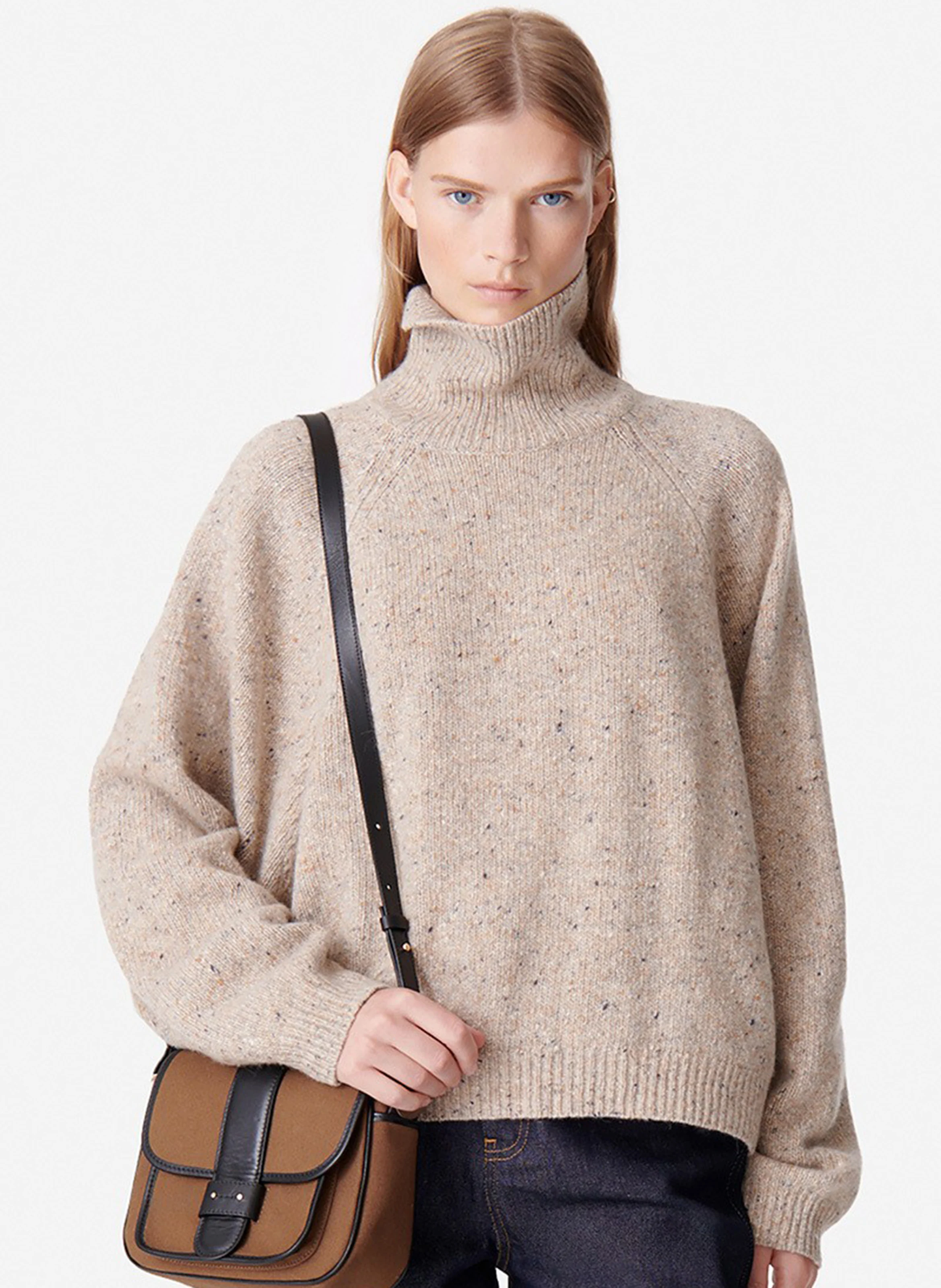 DOTTY - Pull col roulé en laine mélangée | Beige