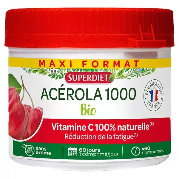 Superdiet Acérola 1000 Bio 60 comprimés à croquer