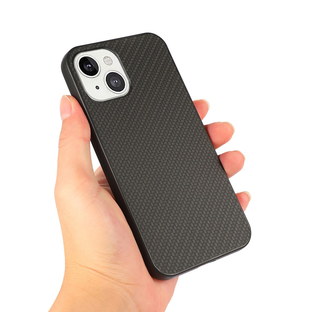 iPhone 13 Hardcase Hülle im Carbon Leder Look - Schwarz
