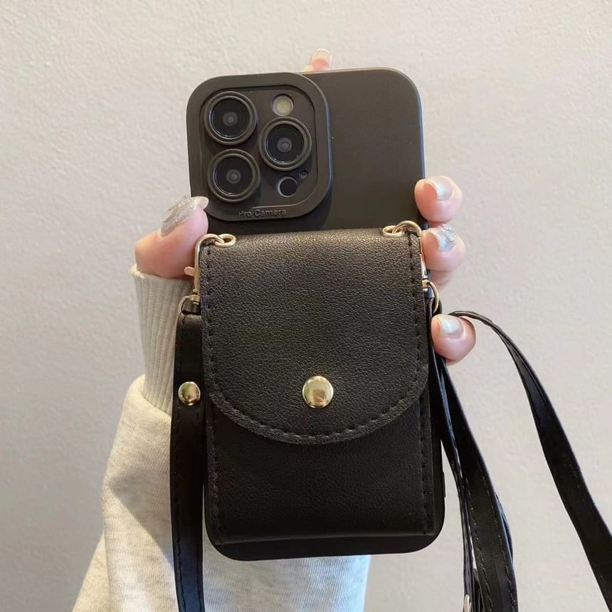 Tondephiry - Effen telefoonhoesje met kunstleren kaarthouder en schouderband voor iPhone 16, 16 Plus, 16 Pro, 16 Pro Max, 15, 15 Pro, 15 Pro Max, 14, 14 Plus, 14 Pro, 14 Pro Max, 13, 13 Pro, 13 Pro Max