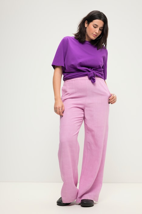 Leinenmix-Hose, Wide Legs, HighWaist, Elastikbund