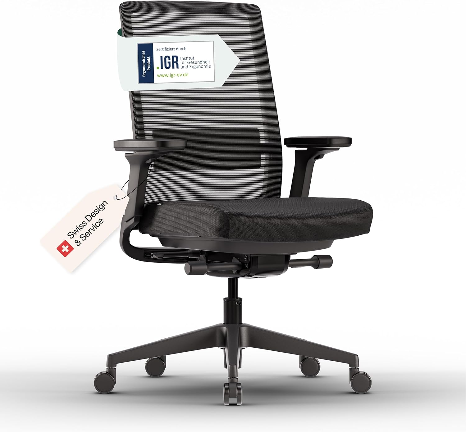 Active Bürostuhl Mattschwarz TESTSIEGER | Ergonomischer Schreibtischstuhl mit Sitzkippfunktion & adaptiver Lordosenstütze | Vollständig anpassbarer Office Chair für top Sitzposition | Drehstuhl