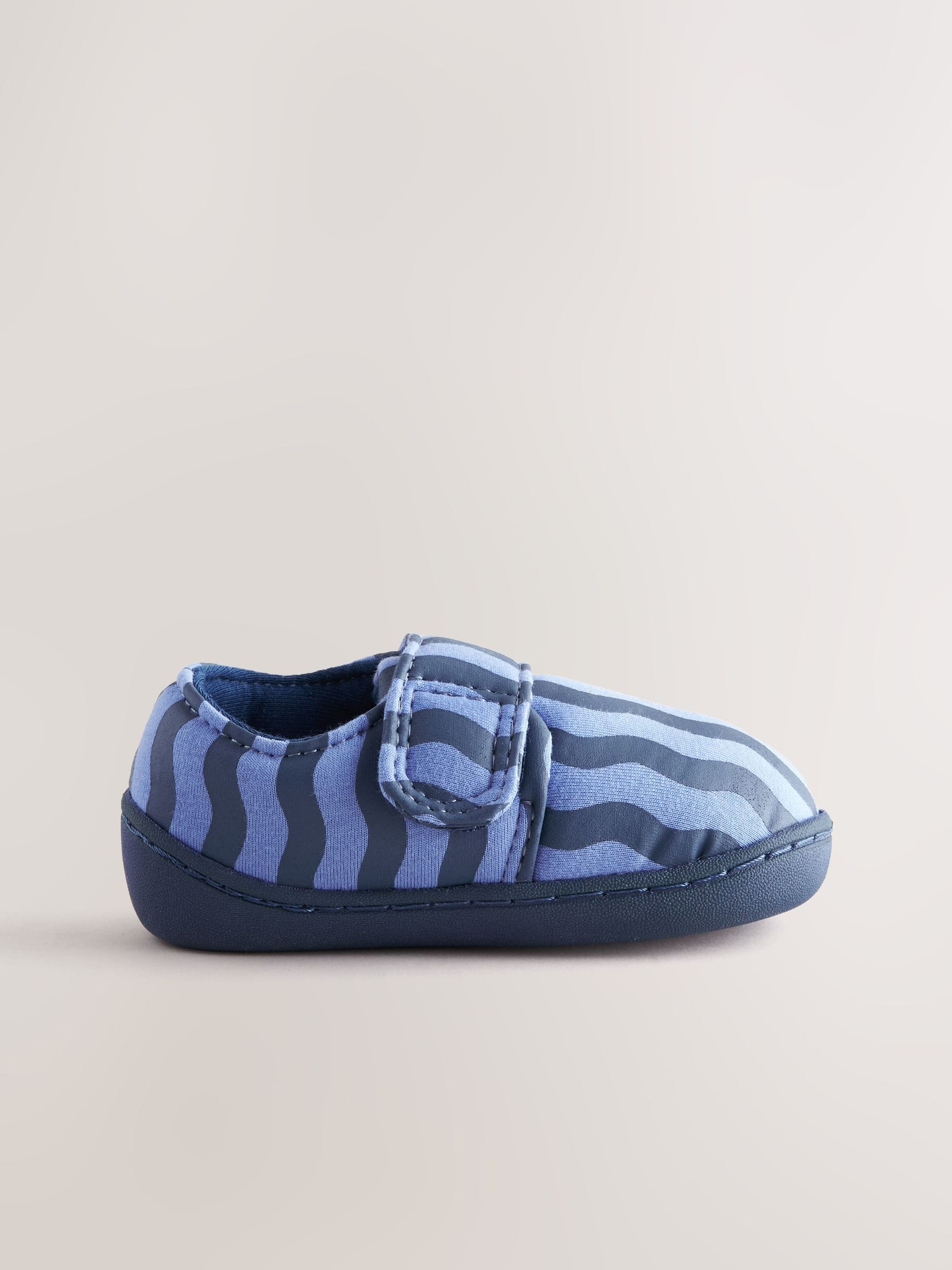 Blauw gestreept - Pantoffels met klittenbandsluiting en omgevende zool