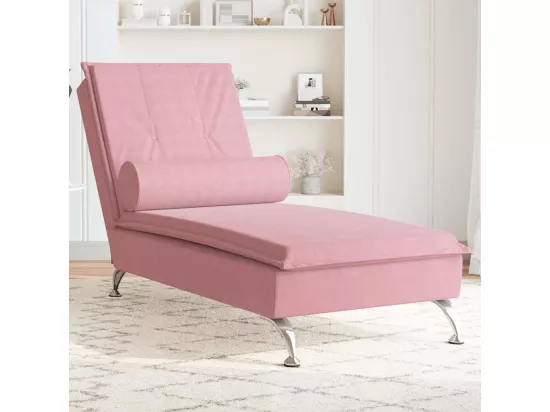 Chaise longue de massage avec traversin rose velours
