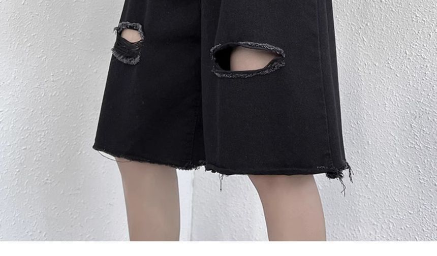 Diphon - Denim shorts met hoge taille en wijde pijpen