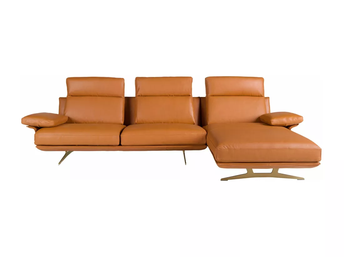 Chaise longue droite en cuir terracotta marron