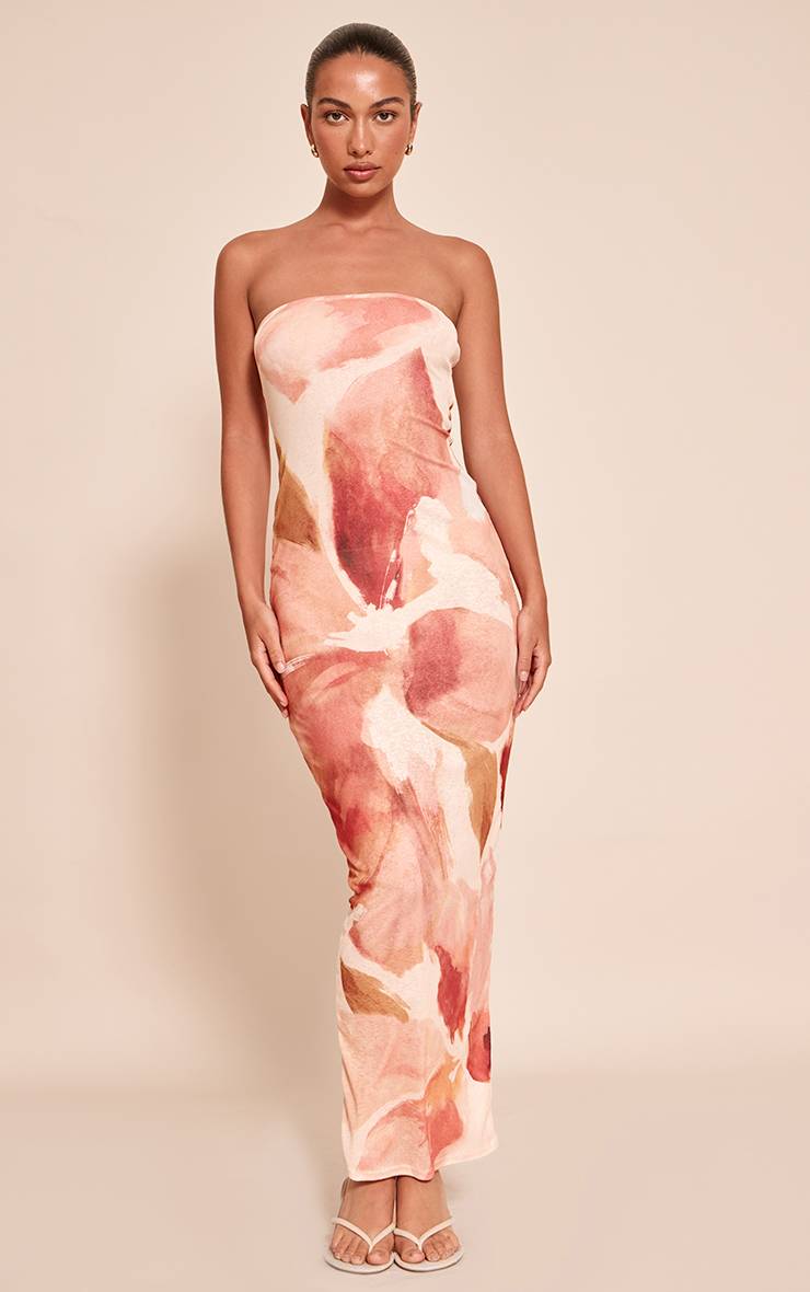 Rose Robe Maxi Bandeau En Tissu Crêpe À Imprimé Animal