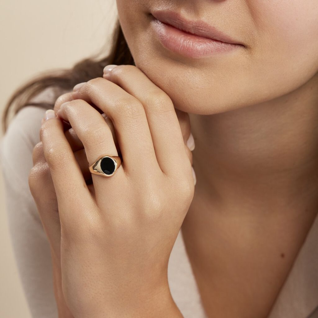 Chevalière Ovale Or Jaune Onyx