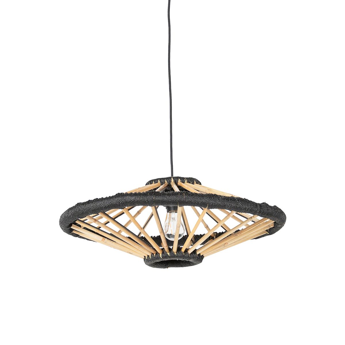 Oosterse hanglamp bamboe met zwart 60 cm - Evalin