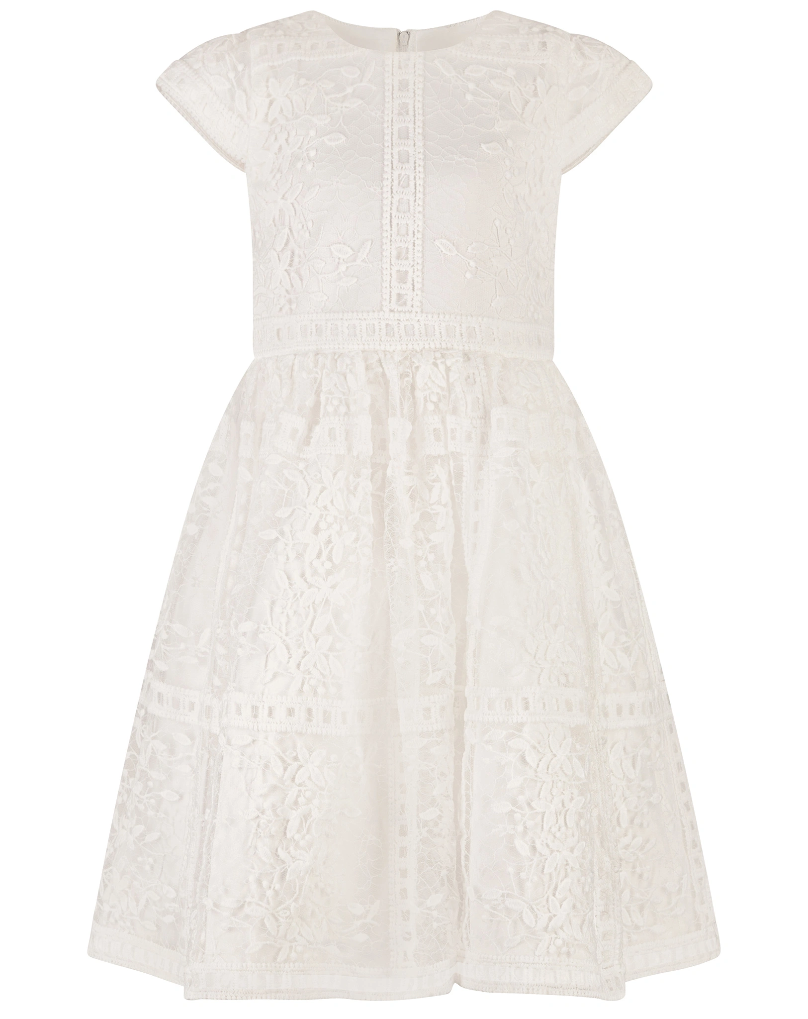 Kurzarmkleid LOUISA mit Stickerei in ecru