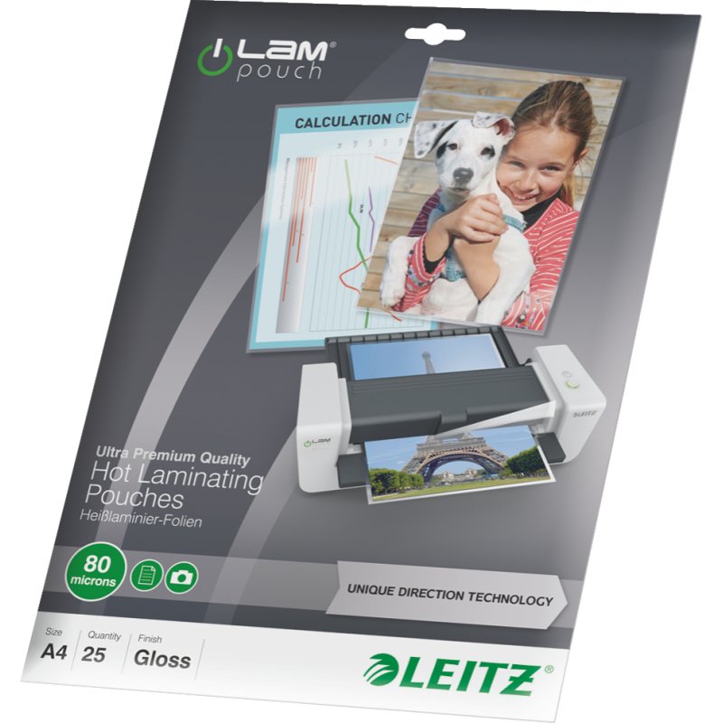 Pochettes de plastification Leitz A4 80 µ brillantes - Boîte de 25