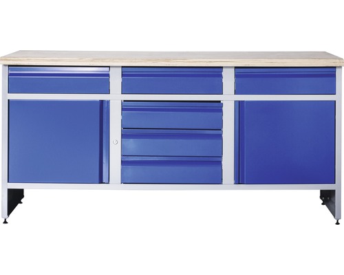 Industriële werkbank B 7.0, 1770 x 880 x 700 mm, 2 deuren, 6 laden, grijs/blauw
