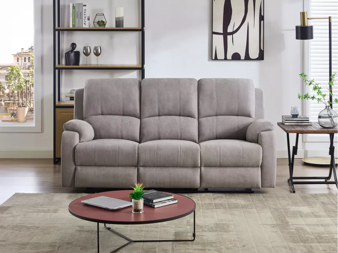 Canapé 3 places relax en microfibre gris clair BRODY