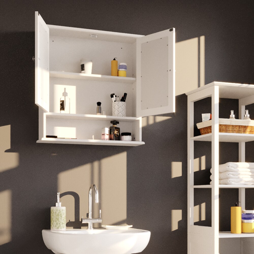 Vicco Wandspiegel Bianco Badspiegel mit Ablage 2 Türen 58x56cm Hängespiegel Spiegel für Badezimmer im Landhausstil