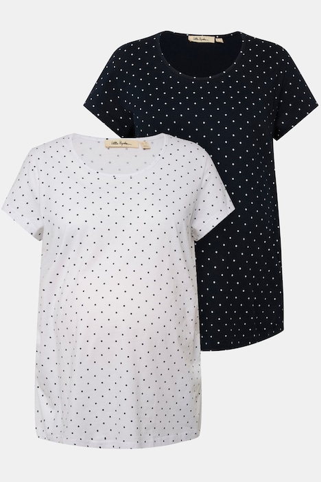 Bellieva-T-Shirts, 2er-Pack, Rundhals, Halbarm, seitl. Raffung, Biobaumwolle, GOTS