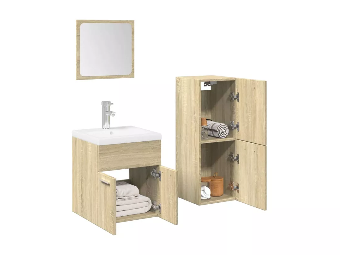 Ensemble de meubles de salle de bain 3 pcs chêne sonoma