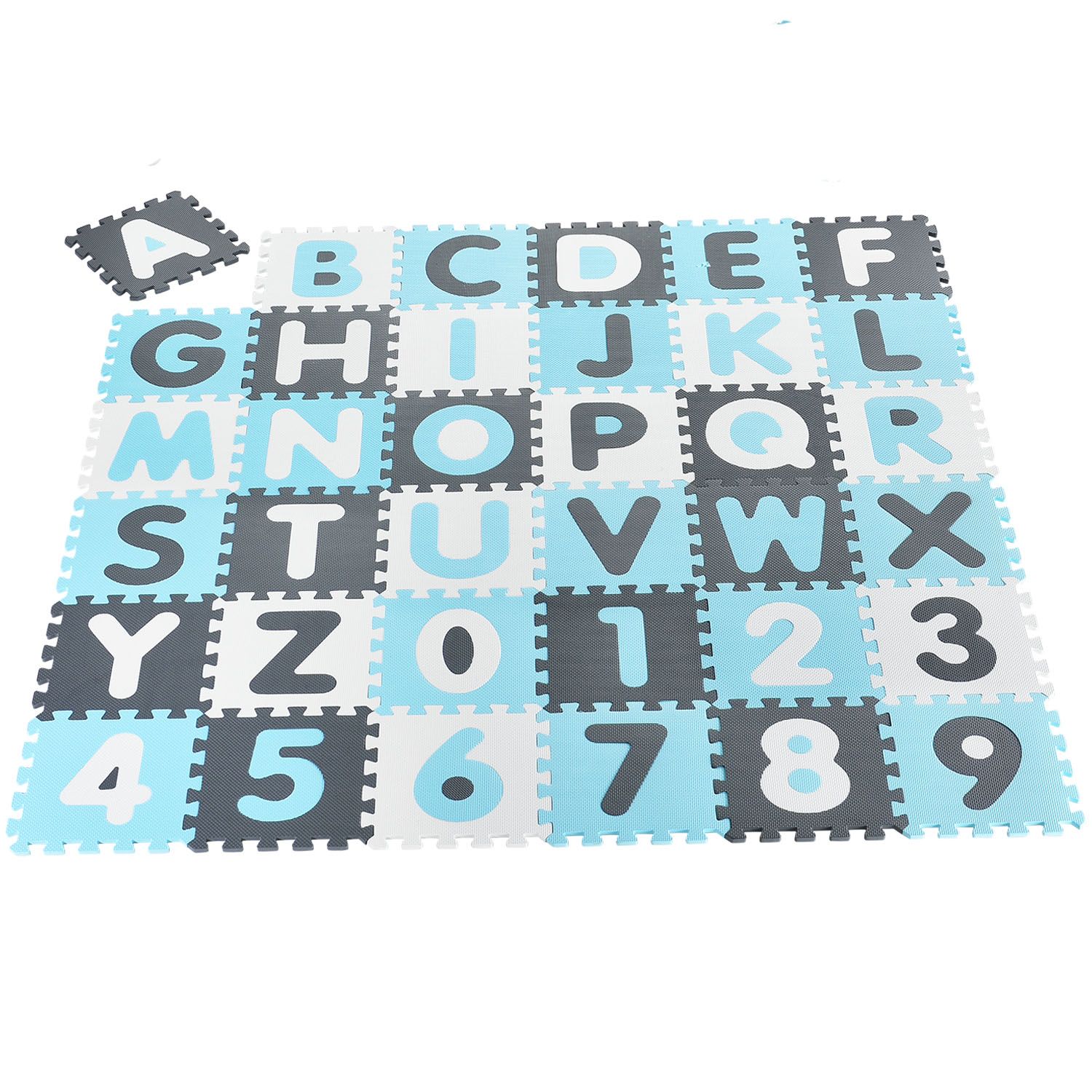 Juskys Kinder Puzzlematte Noah 36 Teile mit Buchstaben & Zahlen - rutschfest – blau für Jungen