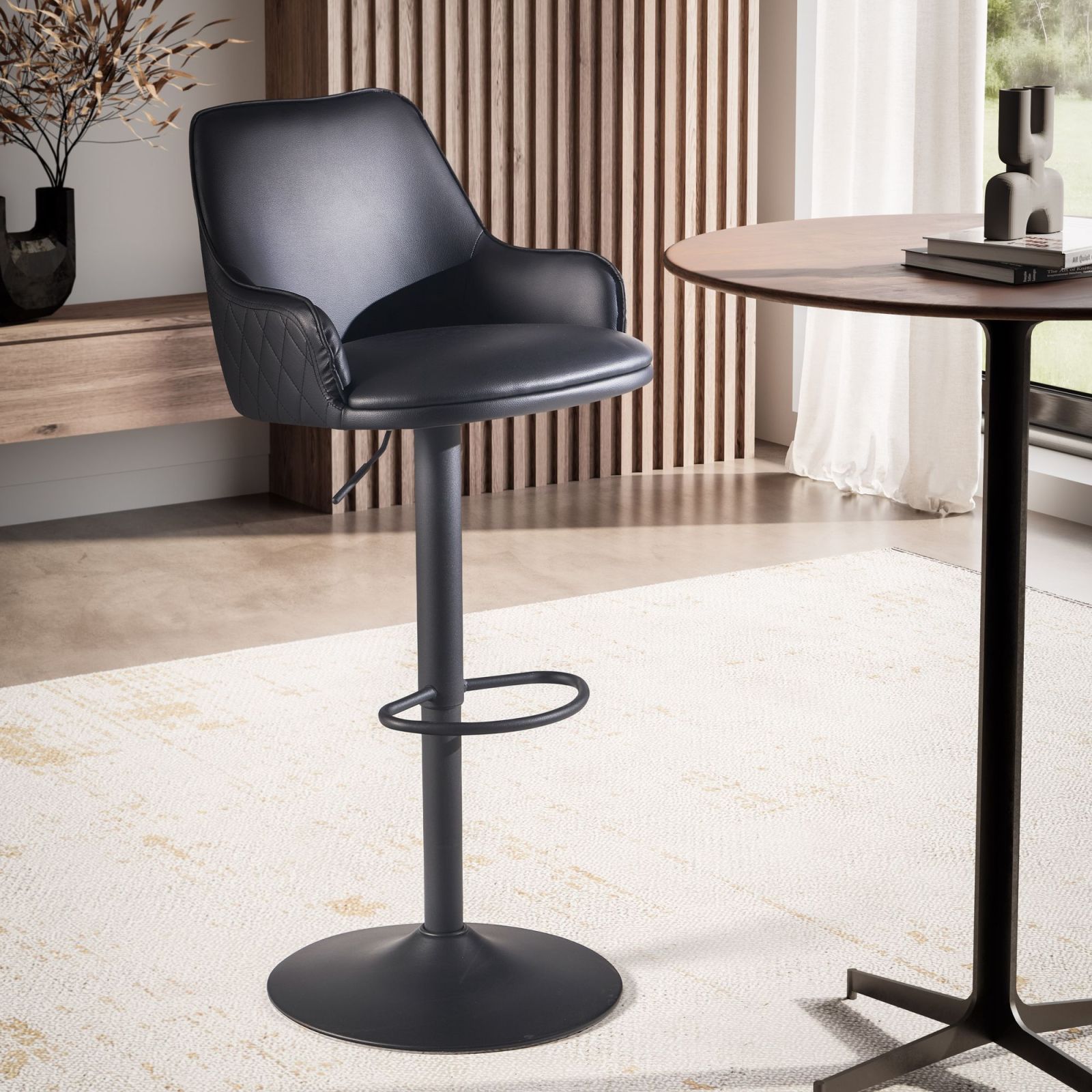 Barhocker - schwarz - Kunstleder - höhenverstellbar