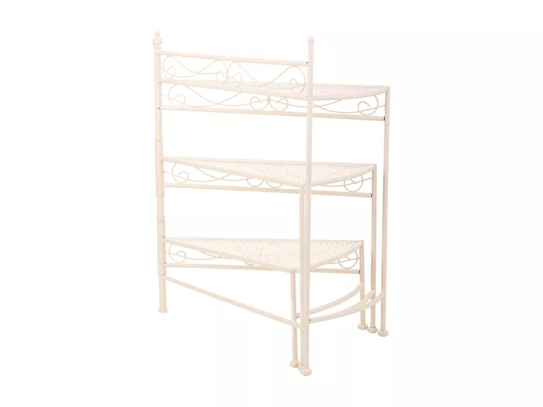 Support de pot de fleurs en fer forgé à 3 niveaux, blanc, 55x30x61h cm