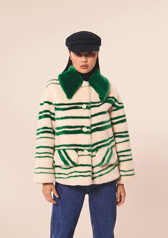 Manteau Mattécru à rayures en fausse fourrure