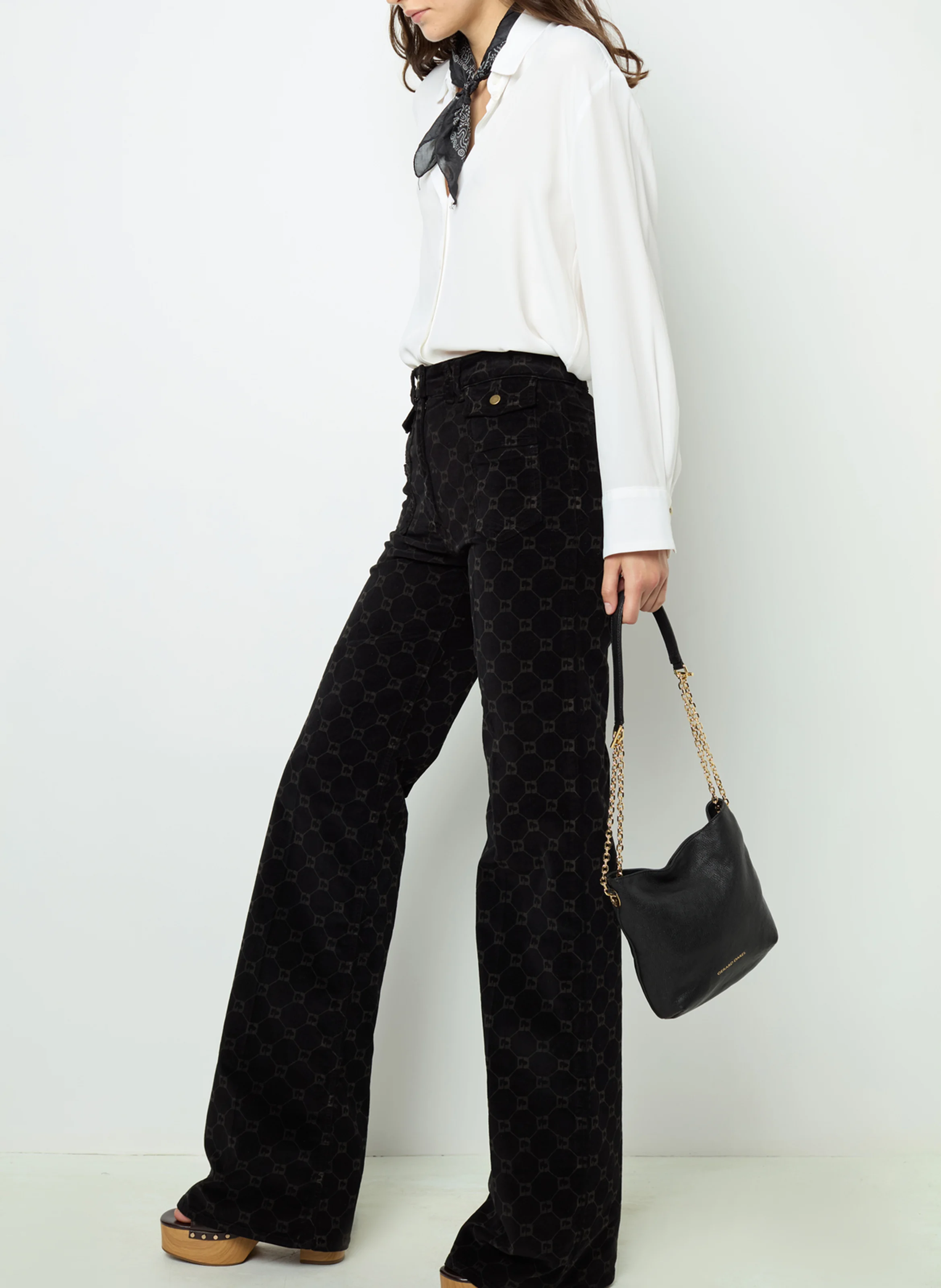 ANNA - Pantalon flare en coton mélangé | Noir