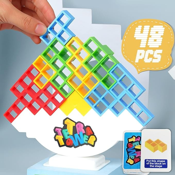 (71-tlg. Set) Tetra Tower Stapel Kinder Spielzeug Balance Schaukel Turm Baustein Stapelblöcke Spiel - Bunt
