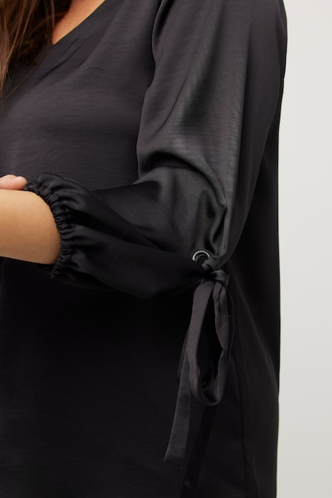 Bluse, V-Ausschnitt, A-Linie, Zierschleife, Ballonärmel