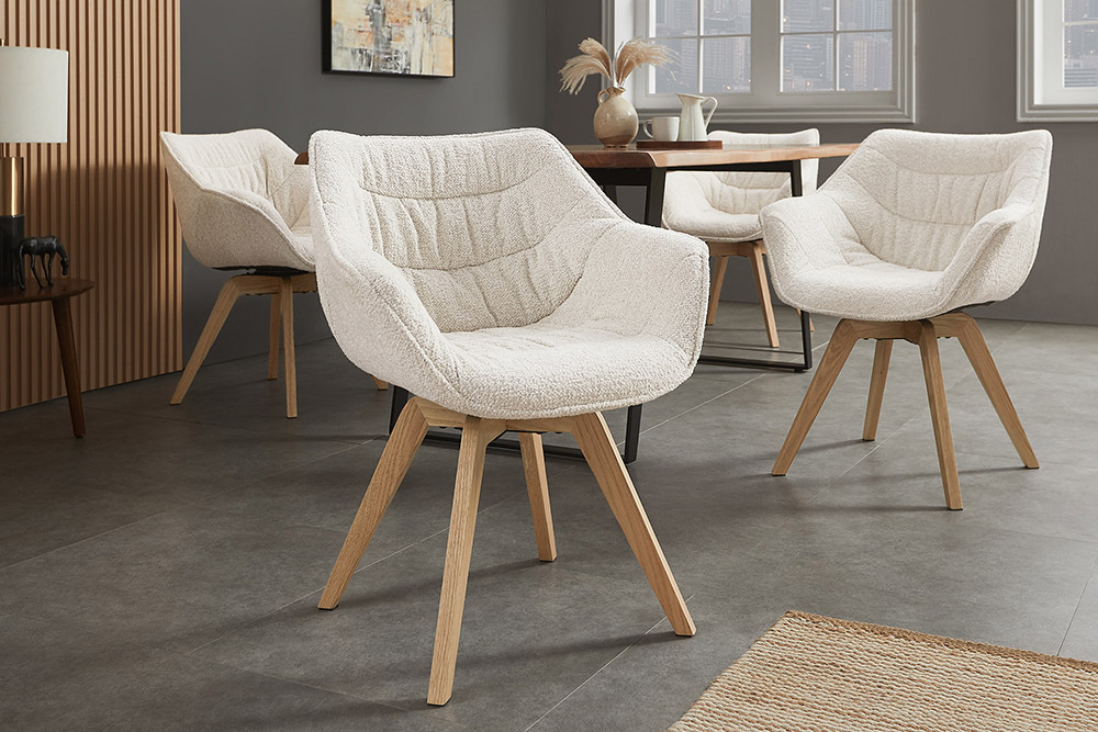 Drehbarer Stuhl THE DUTCH COMFORT beige Bouclé Tweed Soft Eichenholz