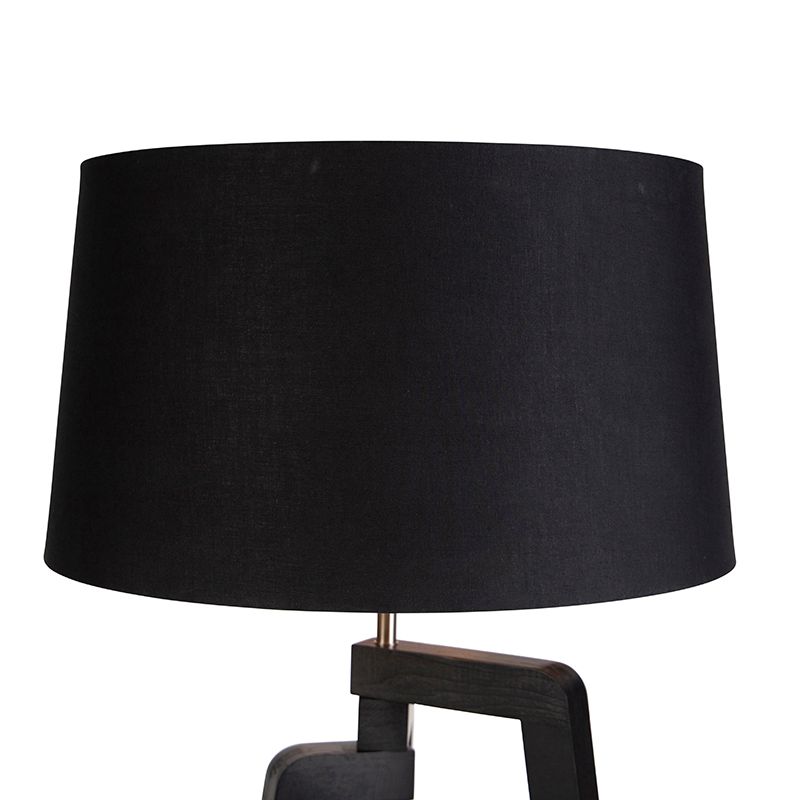 Vloerlamp tripod met katoenen kap zwart met goud 50 cm - Puros