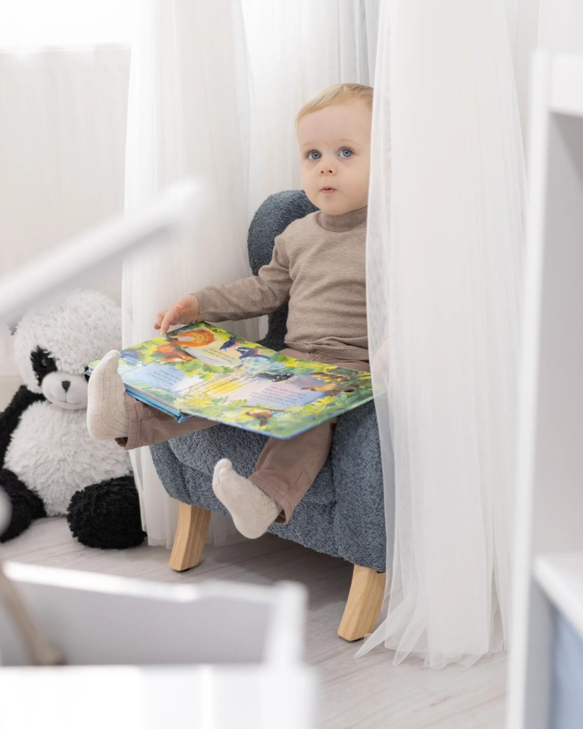Kinderfauteuil FARUM Bouclé Donkerblauw