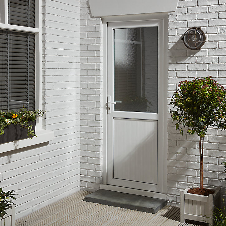 Porte de service 1/2 vitrée PVC 90 x h.205 cm poussant droit