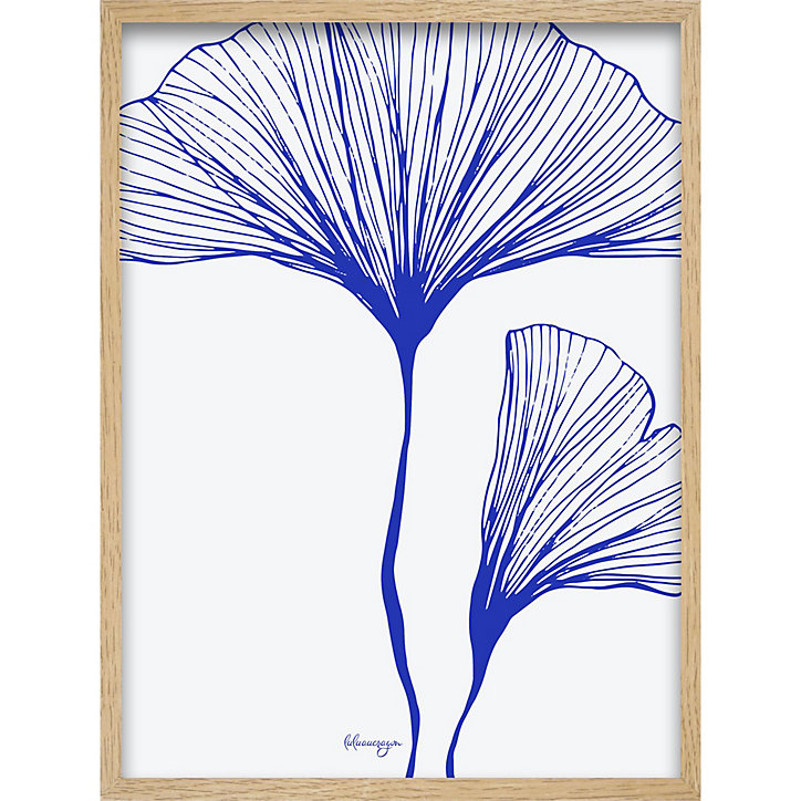 Image encadrée plantes lignes bleu CM Creation l.33 x H.43 x ep.3 cm