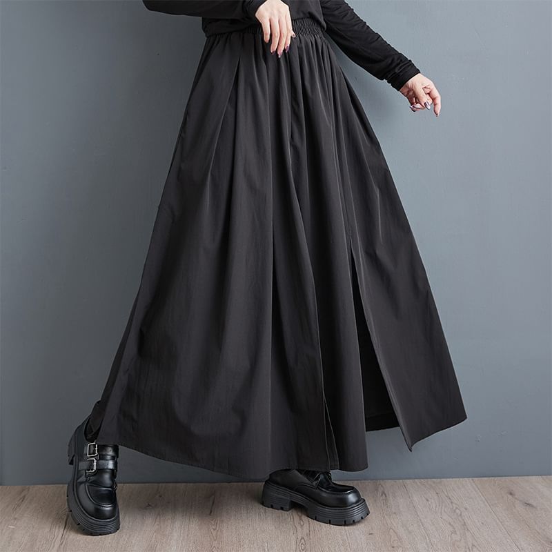 Lewwe - Maxi A-lijn rok met elastische taille en split