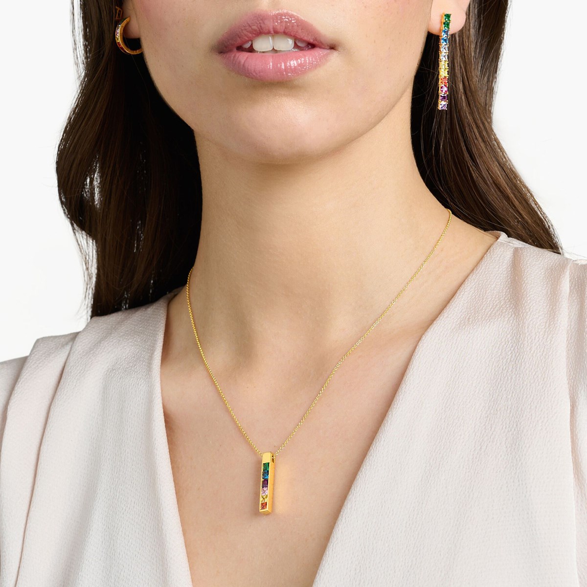 Collier Thomas Sabo argent doré oxydes arc-en-ciel