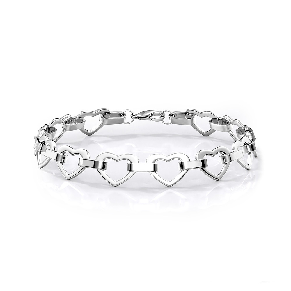 (20cm) Edelstahl Armband Herz Glieder Armkette - Silber