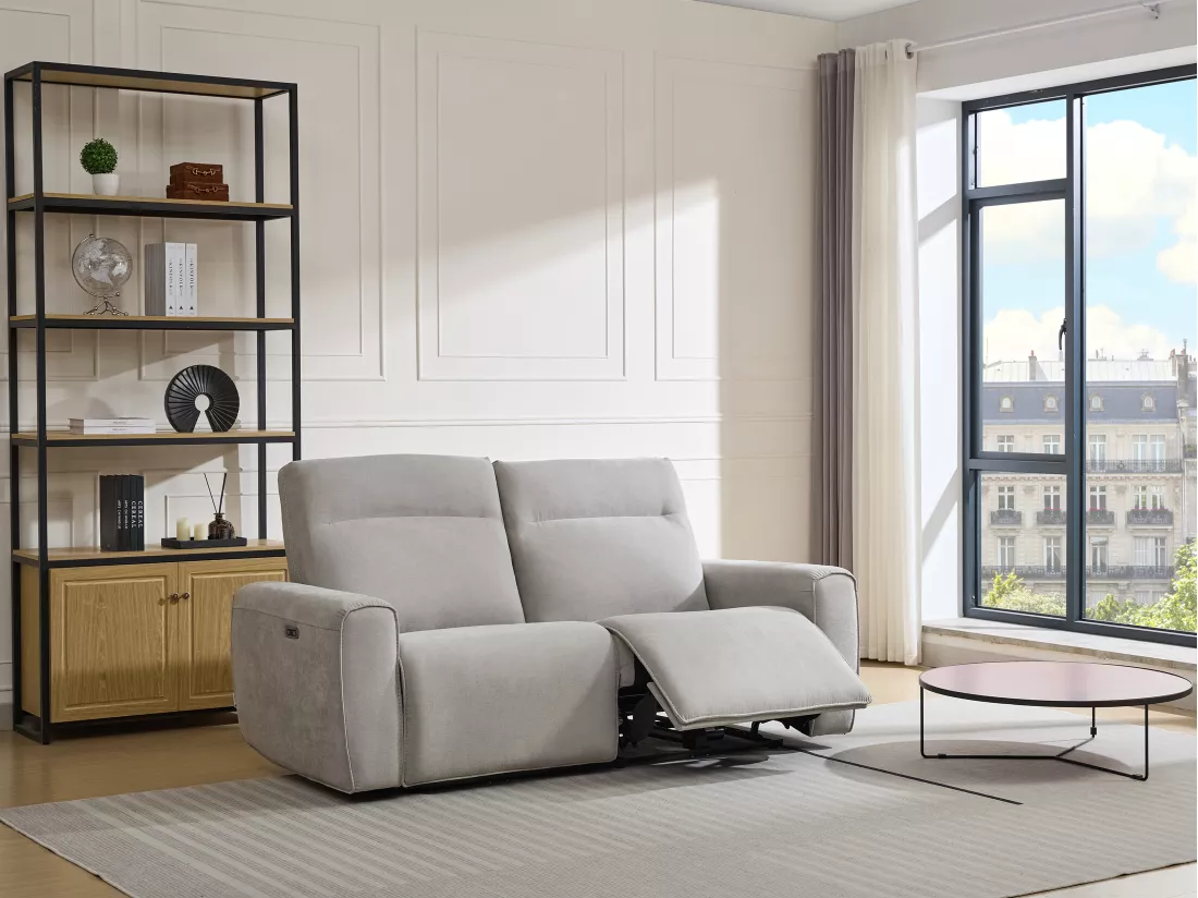 Canapé 3 places relax électrique en tissu gris LORGITA